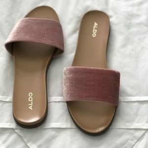 ALDO PINK VELVET SLIDES